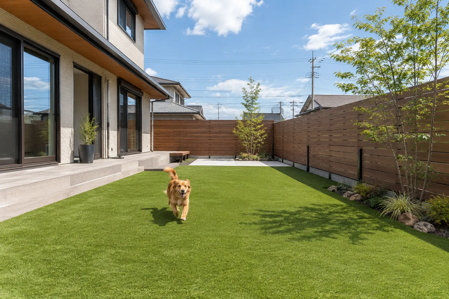 人工芝を施工した愛犬が遊びやすい庭