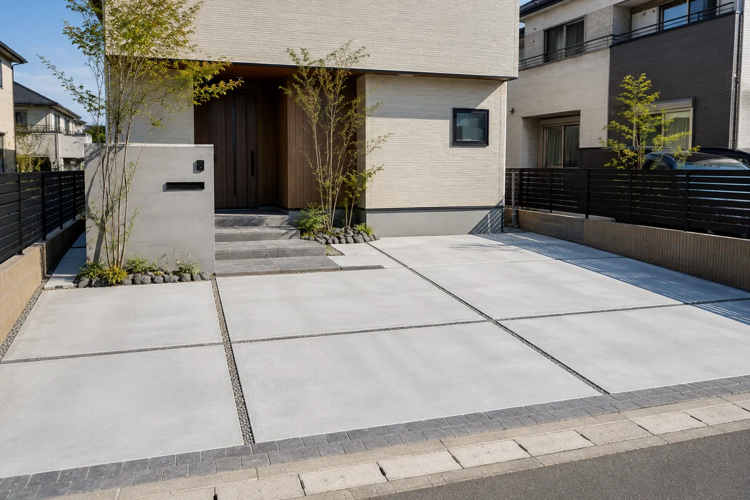 戸建て住宅の土間コンクリート駐車場と目地