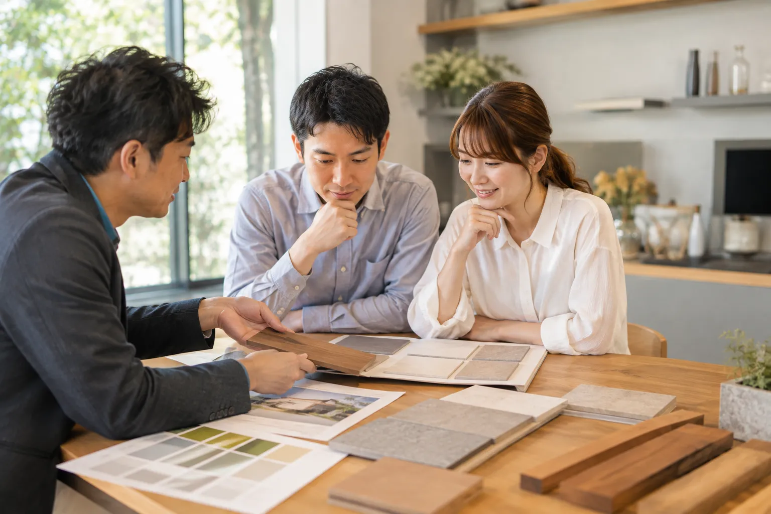 外構デザインを相談する日本人夫婦