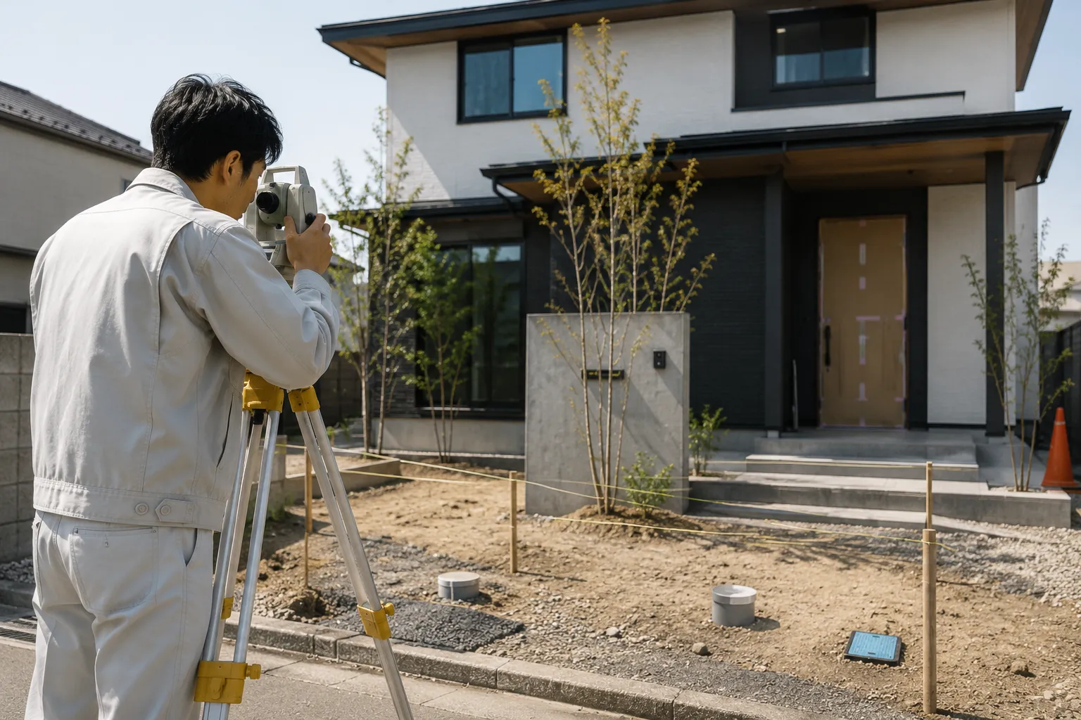 住宅完成前に現地調査をする外構プランナー